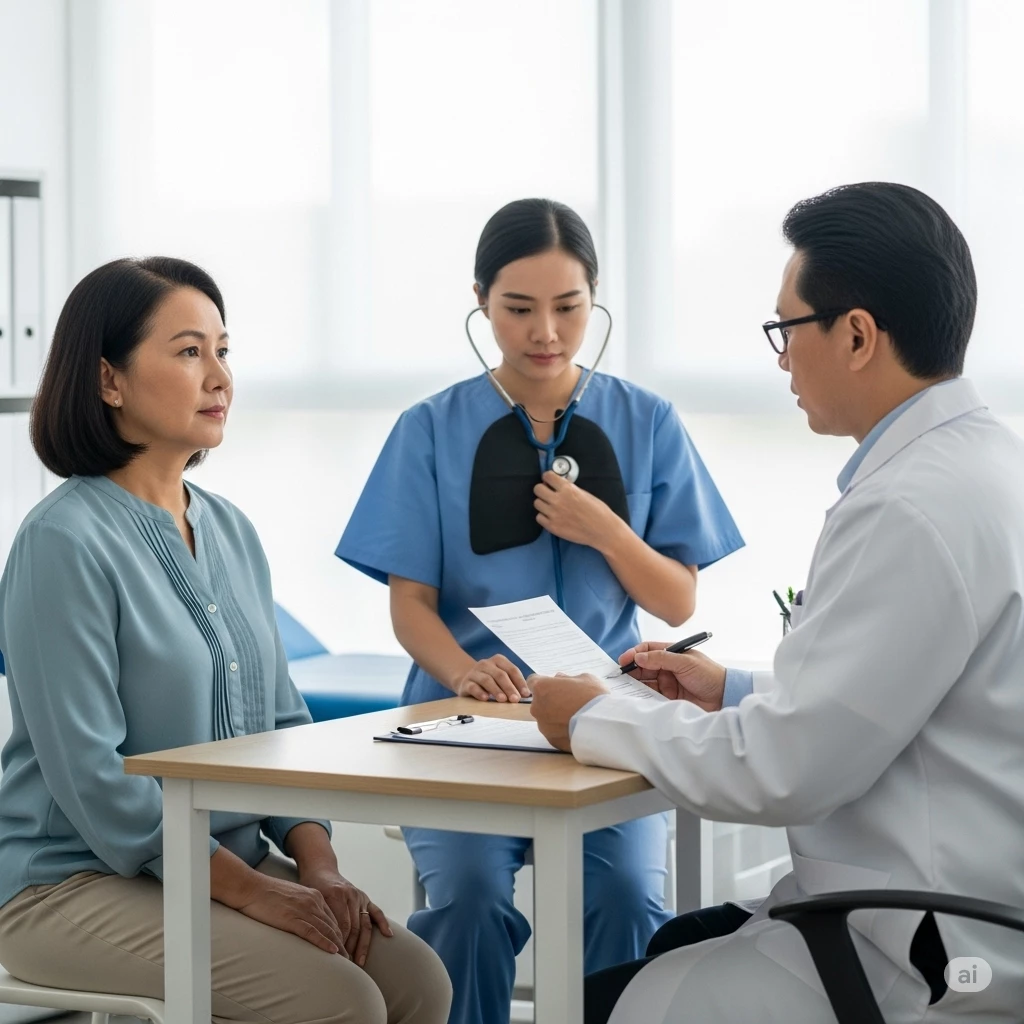 Patient receiving immigration medical exam from doctor in Houston facility