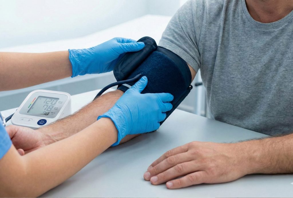 uscis immigration medical exam includes blood pressure screening with digital monitor to assess cardiovascular health