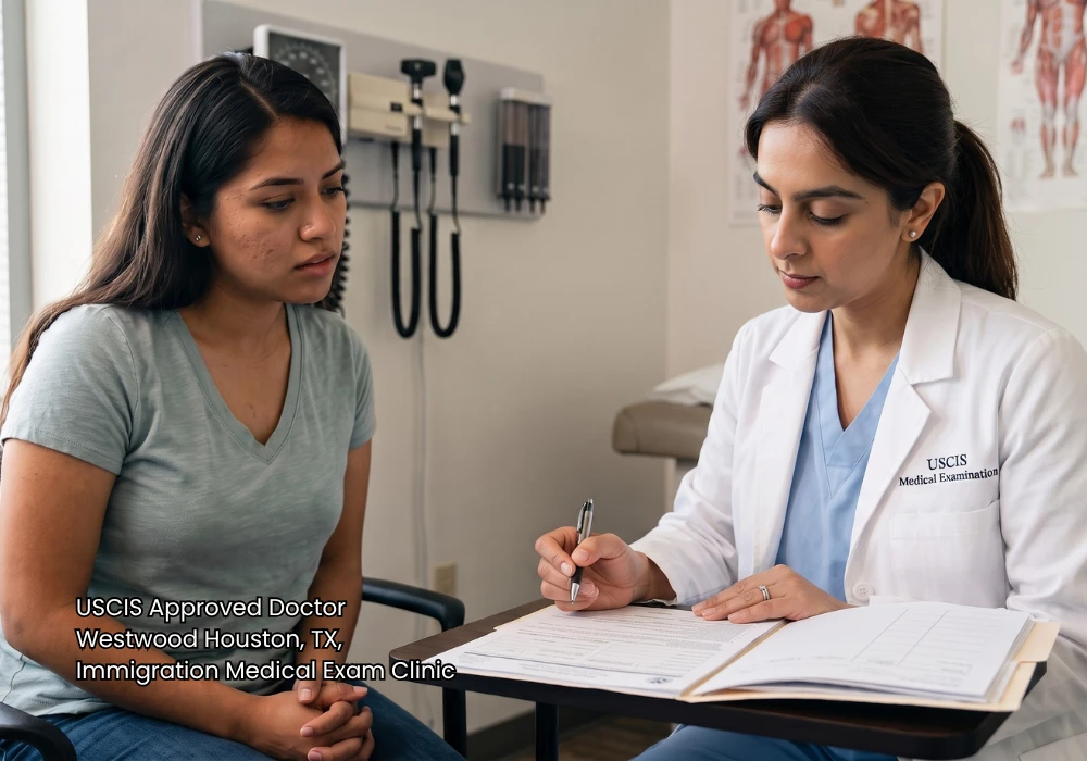A medical professional conducting an immigration assessment consultation with a USCIS approved doctor Houston.
